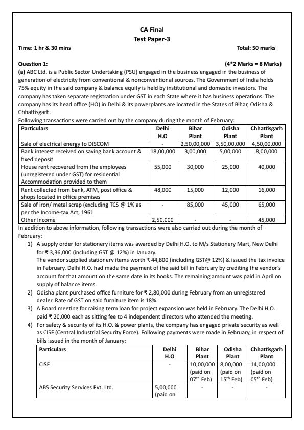 Test Paper 3 For Practice By CA Vishal Bhattad