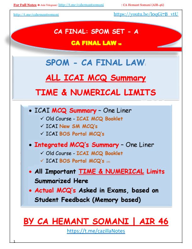 Set A Law SPOM MCQ Summary Notes 