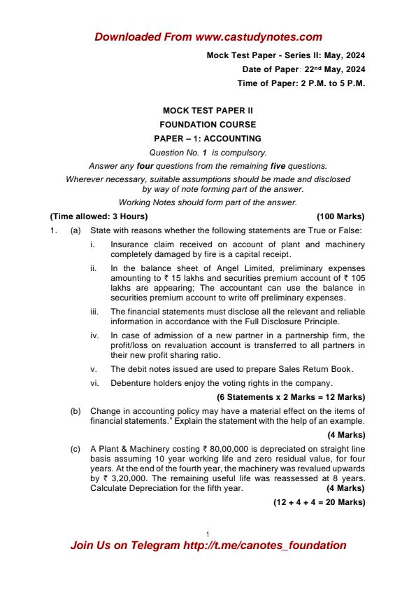 Ca foundation accounts mtp important with suggested answer by institute of chartered accountants of India 
