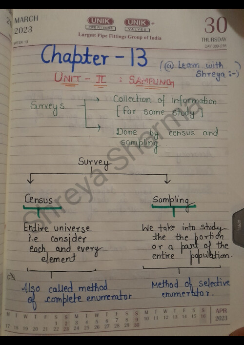 Quantitative aptitude ch 13 unit 2 sampling handwritten notes 