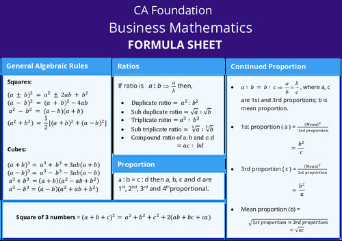 Download CA FOUNDATION QUANTITATIVE APTITUDE FORMULA SHEET - Summary ...