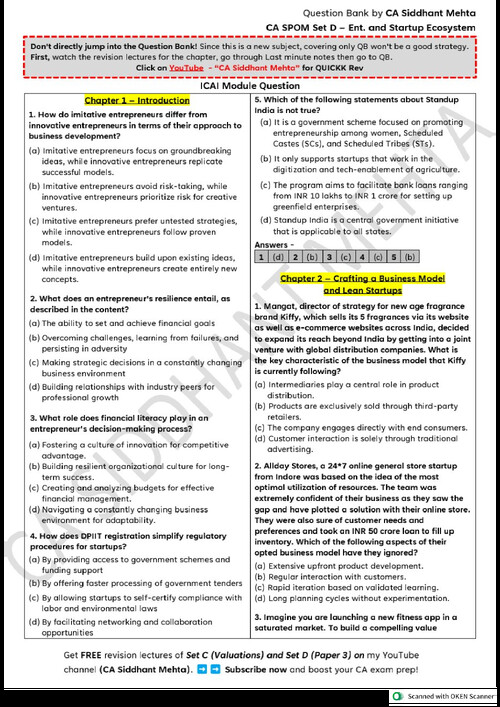 SPOM SET D ENTREPRENEURSHIP MCQ'S 