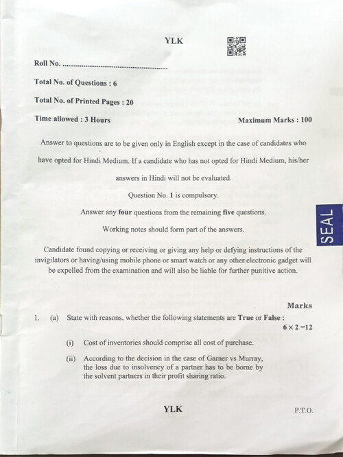 CA Foundation May 2026 Accounting question paper