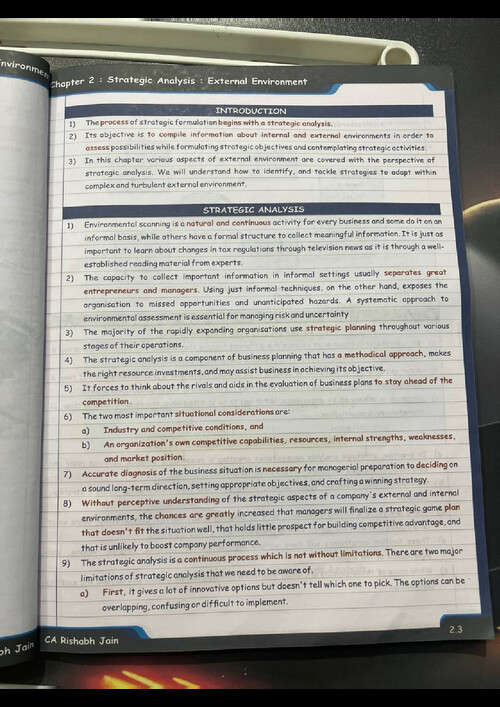#Exclusive   #CA Rishabh Jain Sir's   #Sep 26 & Jan 27 Exams 

SM Chapter 2:-  Stategic Analysis : External Environment (Maestro or Regular Book)
