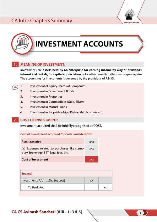 Investment summary notes by Avinash sancheti sir
