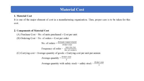 Summary notes cost and managment accounting of material cost