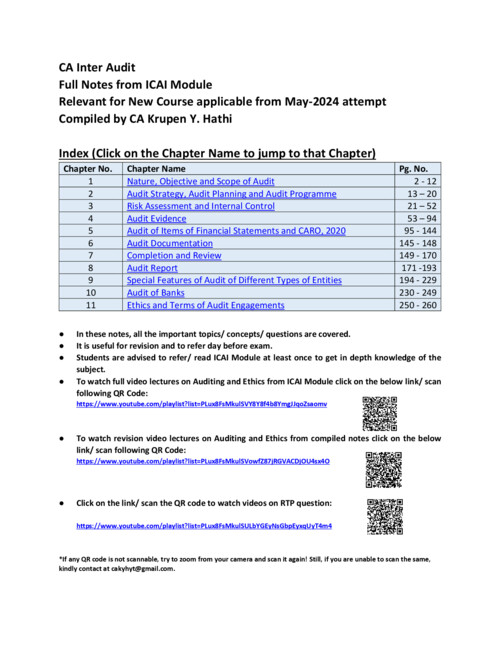 Audit ca inter notes from Ca krupen Y. Hathi all chapters