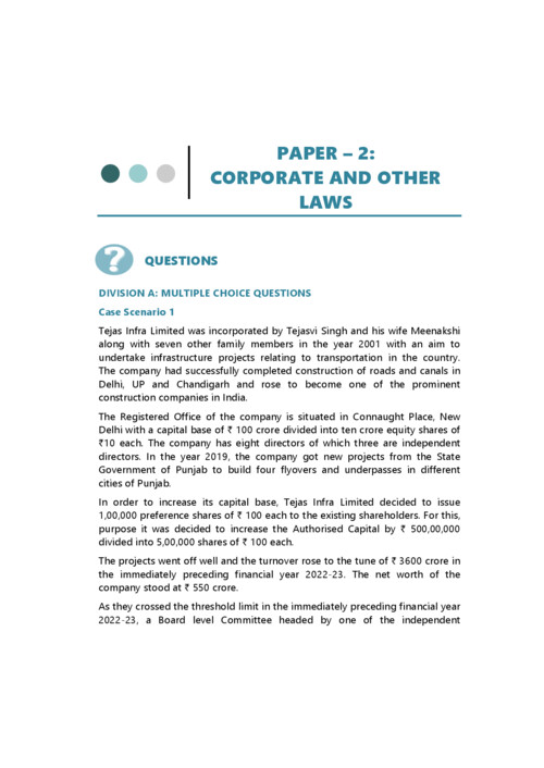 CA INTERMEDIATE 
SUBJECT:- CORPORATE AND OTHER LAWS 
RTP FROM MAY 2024 TO MAY 2026