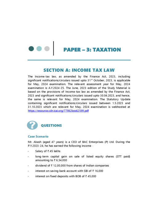 CA INTERMEDIATE 
SUBJECT:- TAXATION 
RTP FROM MAY 2024 TO MAY 2026