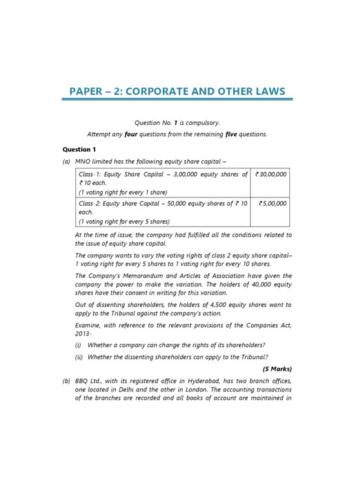 CA INTERMEDIATE 
SUBJECT:- CORPORATE AND OTHER LAWS PYQ 
FROM MAY 2024 TO JANUARY 2026
