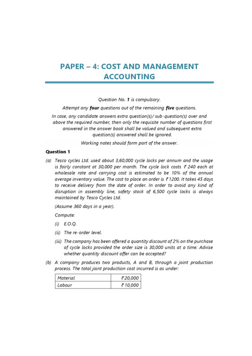 CA INTERMEDIATE 
SUBJECT:- COST AND MANAGEMENT ACCOUNT PYQ 
FROM MAY 2024 TO JANUARY 2026