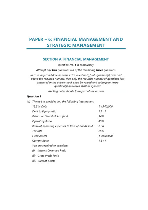 CA INTERMEDIATE 
SUBJECT:- FINANCIAL MANAGEMENT AND STRATEGIC MANAGEMENT PYQ 
FROM MAY 2024 TO JANUARY 2026
