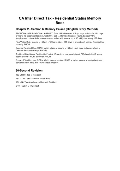 Most compressed Summary notes of residential status 