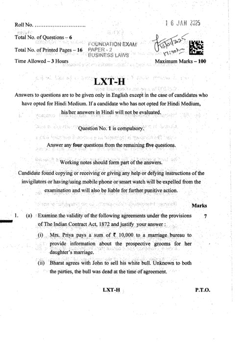 JAN. 2025 PYQ
BUSINESS LAW 
