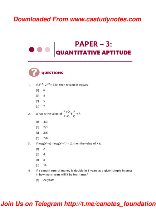 CA FOUNDATION RTP SEP. 2026
Quantitative aptitude 