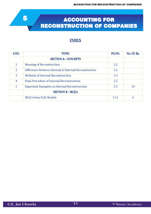 Accounting for reconstruction of companies 