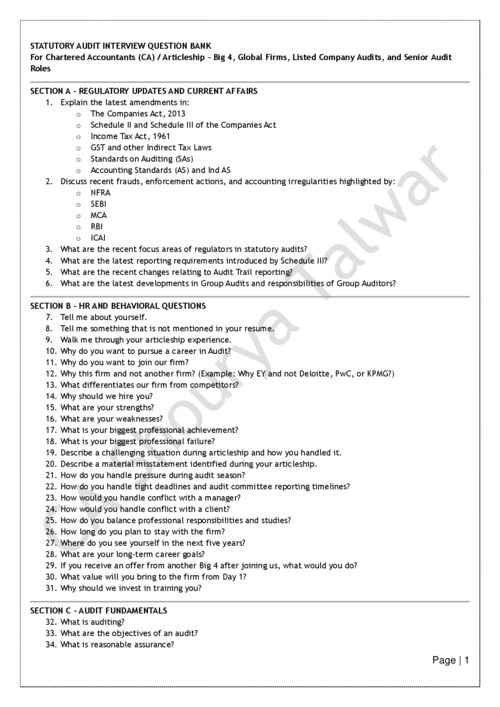 Statutory Audit Interview Questions 