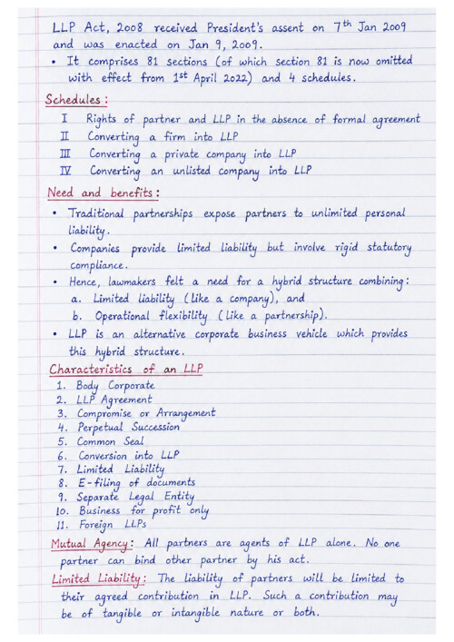 LLP HANDWRITTEN NOTES BY STUDENT 