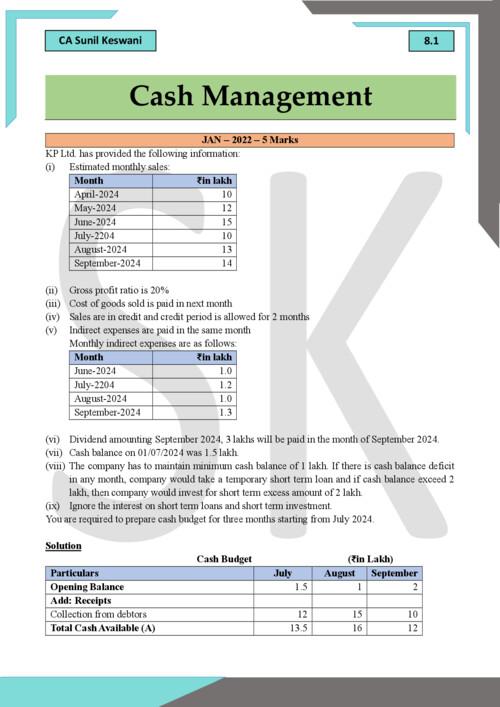 FM cash managment complier for question practice