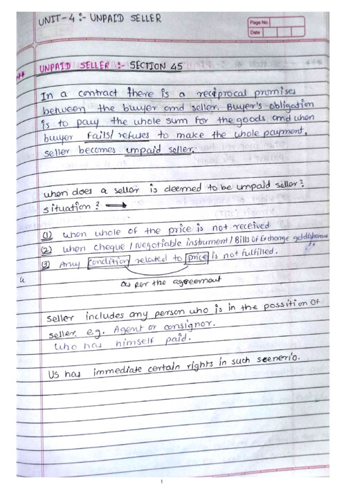 Ca foundation law
Handwriting notes
Sales of goods act 1930
Unit:-4 unpaid seller 