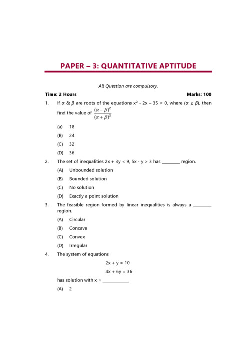 Quantitative Aptitude May 2026 exam suggested answer