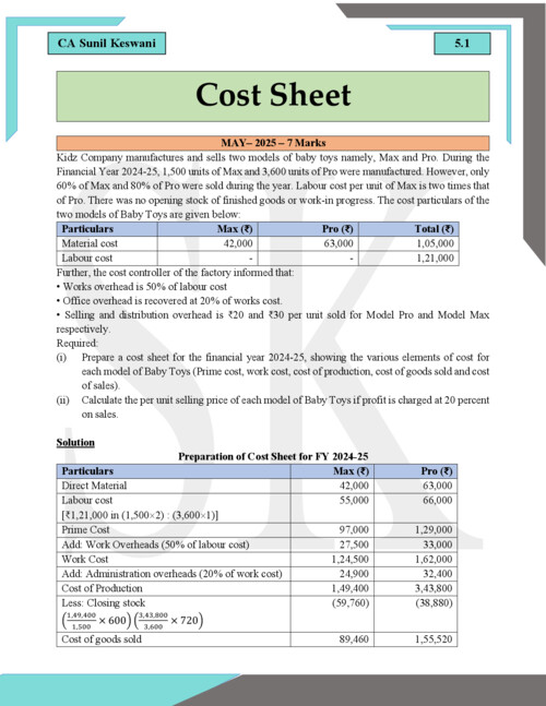 Costing complier of cost sheet