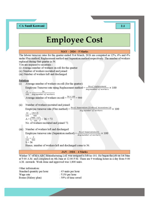 Costing complier of employee cost