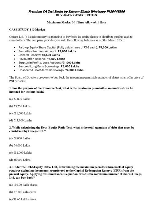 Buy Back Of Security 
Individual Chapter Test 