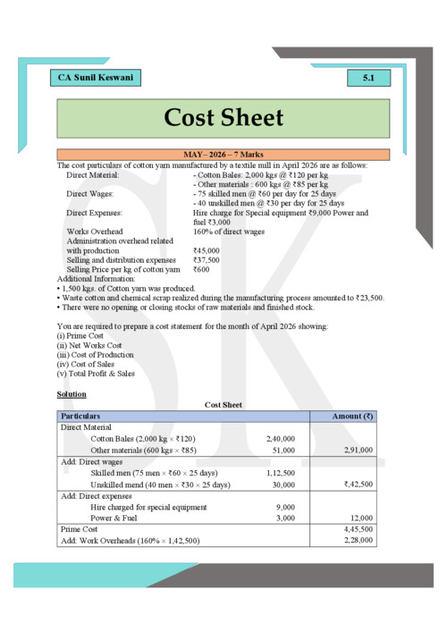 Costing complier of cost sheet