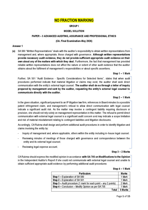 CA Final Audit marking scheme May 26 