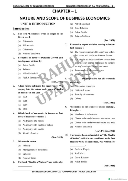 Nature and scope of business Economics MCQs 