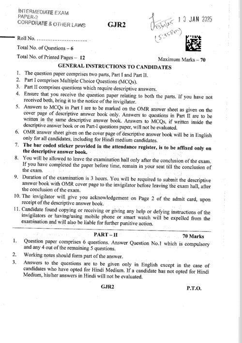 Inter Law Paper Jan 2025 

If Anybody wants PW, VC Gurukul and Parag Sir classes DM me 