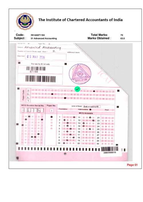 CA inter accounts certified copy of rank holder of may 2026