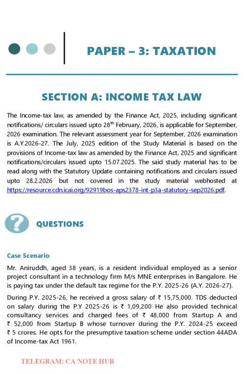 CA INTERMEDIATE

TAXATION [INCOME TAX + GST]

REVISION TEST PAPERS [RTPs] FOR SEPTEMBER, 2026