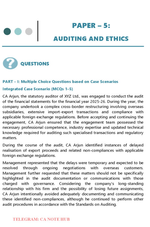 CA INTERMEDIATE

AUDITING AND ETHICS [AUDIT]

REVISION TEST PAPERS [RTPs] FOR SEPTEMBER, 2026