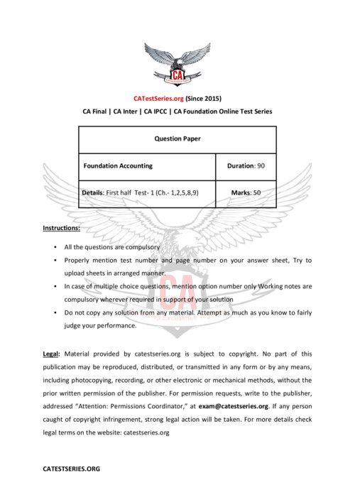Test paper from CA test series On chapter 1,2,5,8&9 on accounts 
