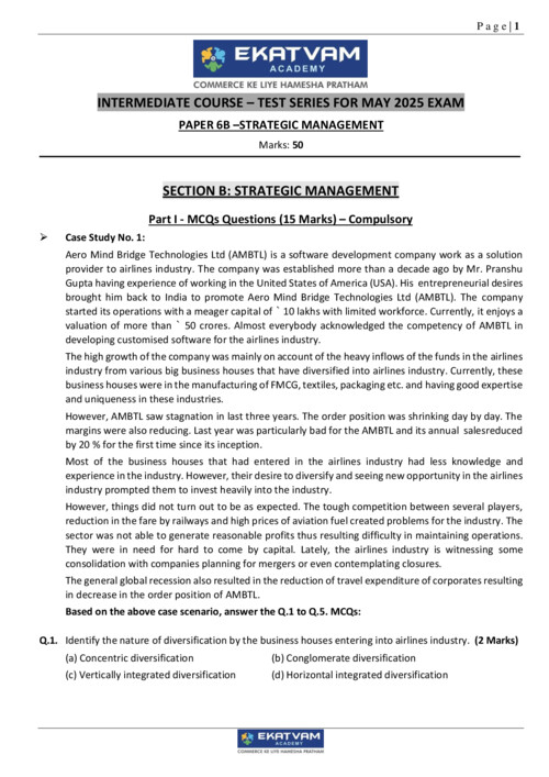 Strategic management test paper (50 marks)