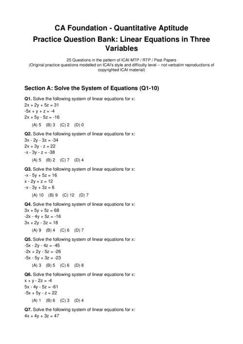 Quantitative aptitude linear equations notes ..