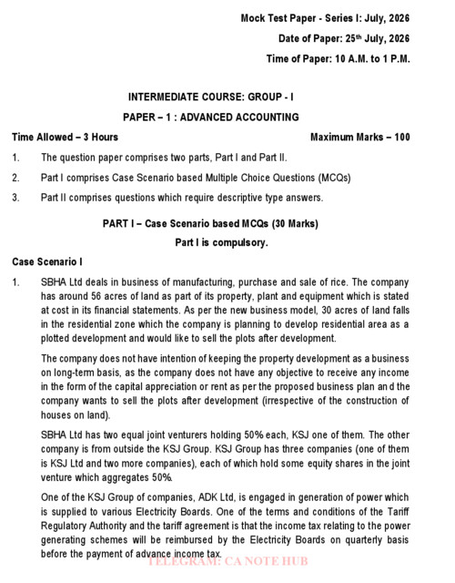 CA INTERMEDIATE

ADVANCED ACCOUNTING [ACCOUNTS]

MOCK TEST PAPER [MTP] SERIES - I INCLUDING SUGGESTED ANSWERS FOR SEPTEMBER, 2026