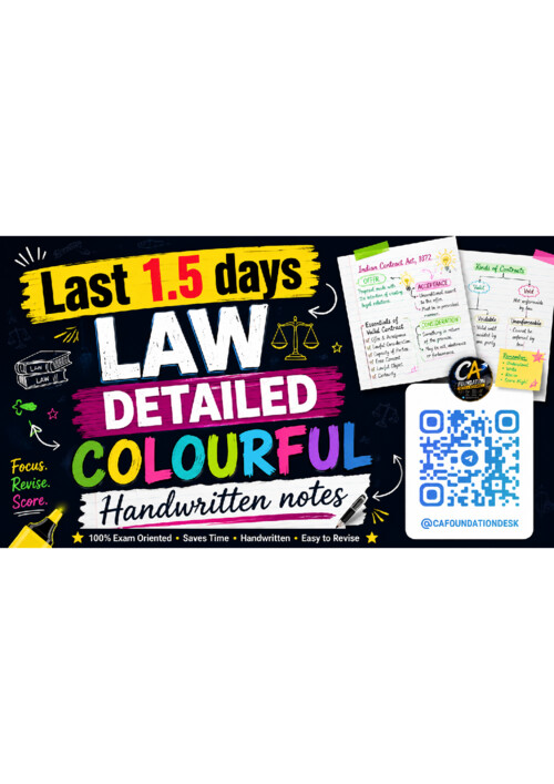 LAST 1.5 DAYS Law detailed Last minute revision notes 

If anybody wants PW, Vishwas Ca, Ca Parag Sir Classes DM me  JOIN telegram channel : @cafoundationdesk