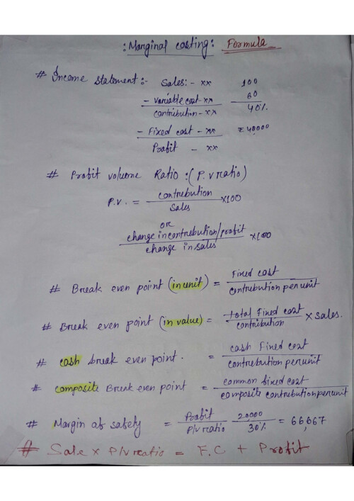 Marginal costing formula.