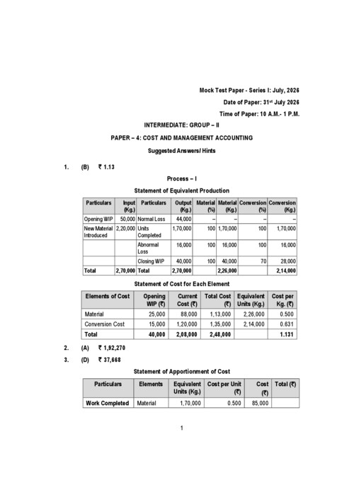 CA inter september 2026 MTP series l solutions 