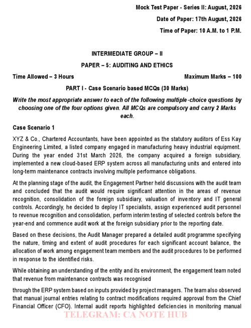 AUDIT MOCK TEST PAPER [MTP] SERIES - II INCLUDING SUGGESTED ANSWER FOR SEPTEMBER, 2026