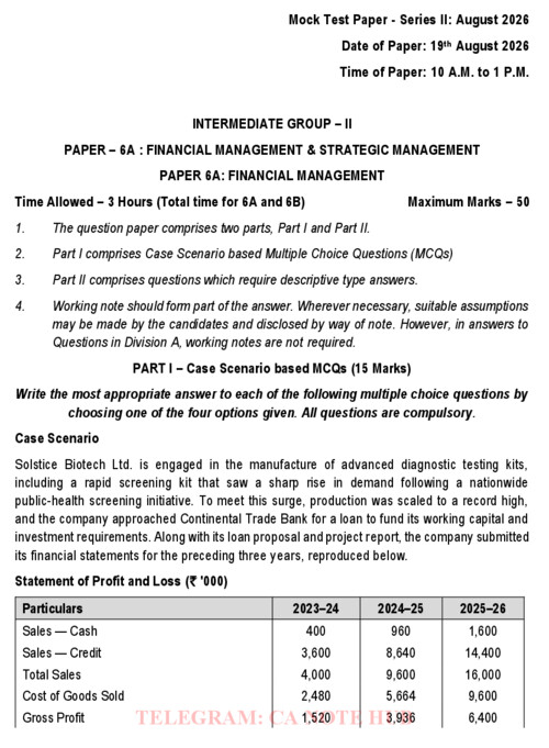 FMSM MOCK TEST PAPER [MTP] SERIES - II INCLUDING SUGGESTED ANSWER FOR SEPTEMBER, 2026