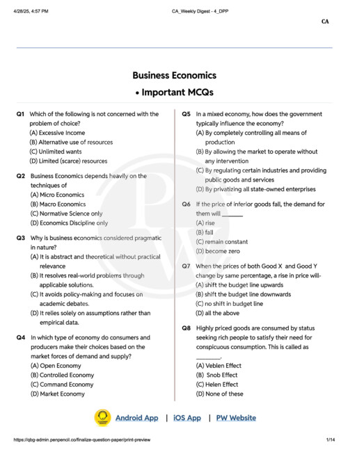 Most important Questions for Economic (Specially for September 26)