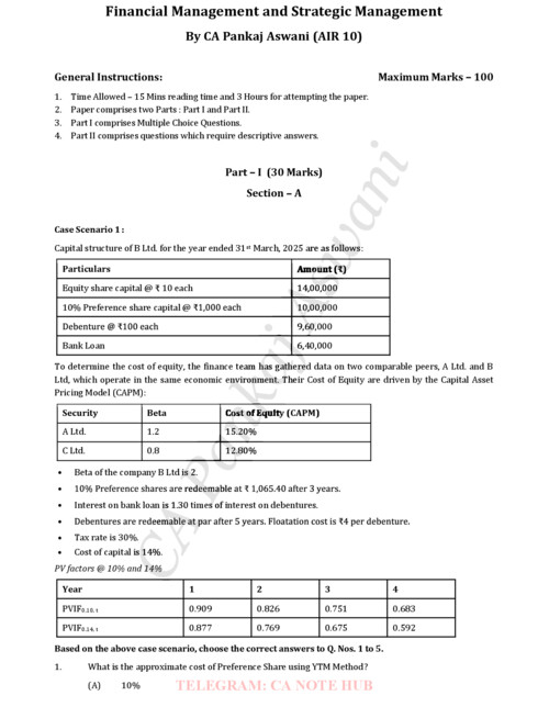 FMSM ALL INDIA MASTER MOCK TEST ALONG WITH SOLUTIONS BY CA PANKAJ ASWANI FOR SEPTEMBER, 2026