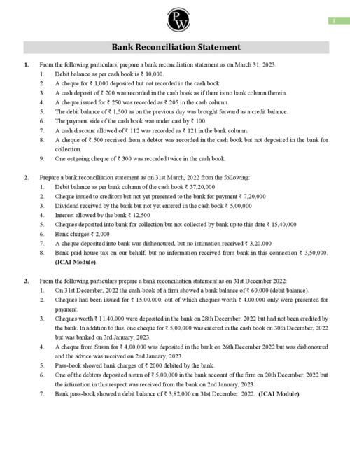 Bank Reconciliation Statement practice questions 