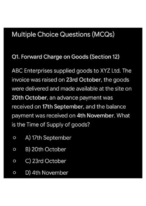 Time of supply full chapter MCQ for  CA intermediter 2026 and 2027 