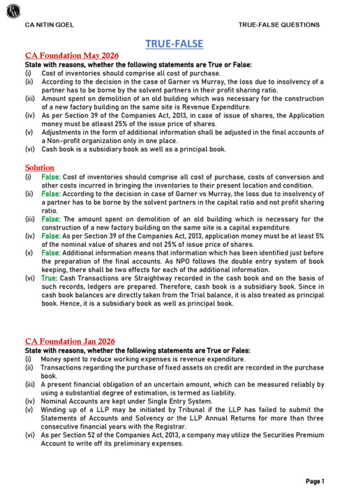# ACCOUNTING #
• All the true false 
• #CA Nitin Goel 