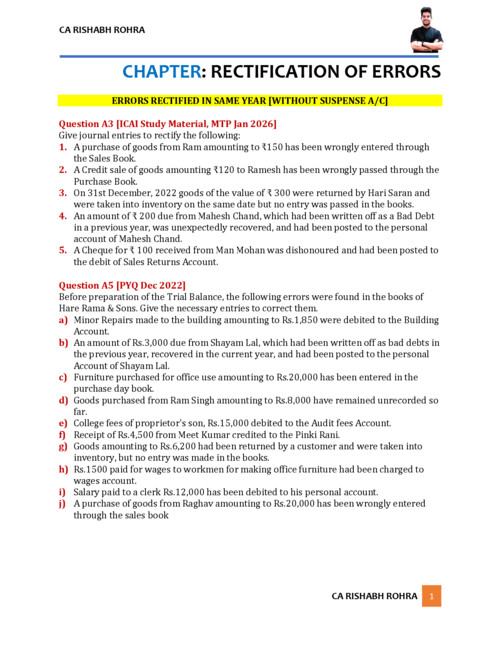 These are Sir RISHABH ROHRA sir marked important questions for September 2026 attempt